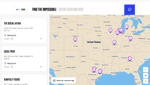 Screenshot of results of the store locator, showing a map with stores marked