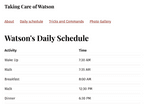 What the finished daily schedule looks like on my site