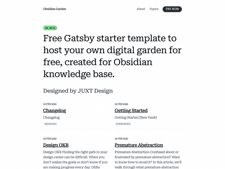 Screenshot of gatsby-starter-obsidian-garden