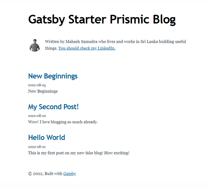 Screenshot of gatsby-starter-prismic-blog