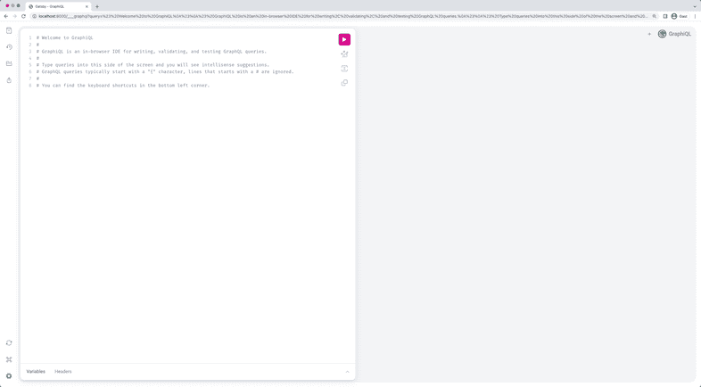 A screenshot of the GraphiQL UI. Read the description below for an explanation.